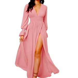 Shein maxi dress chiffon sheer blush pink